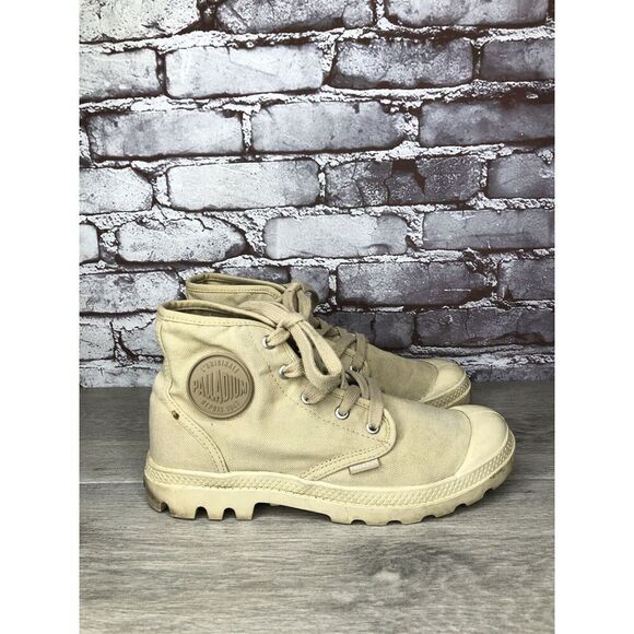 Palladium Pampa Hi Sahara Beige Khaki Canvas Lace Boots Women 8M US/39 92352 238 - Picture 1 of 16
